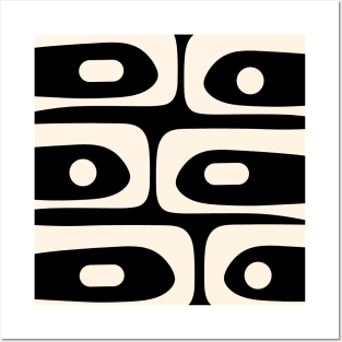 Mid Century Modern Piquet Minimalist Abstract Pattern in Black and Almond Cream Posters and Art